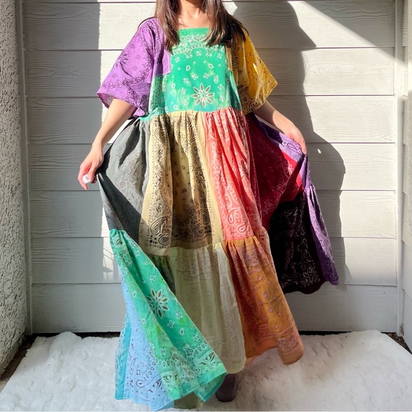 Rainbow | Handmade Earthy Voluminous Maxi Bandana Dress SKU 04294 - Picture 12 of 16